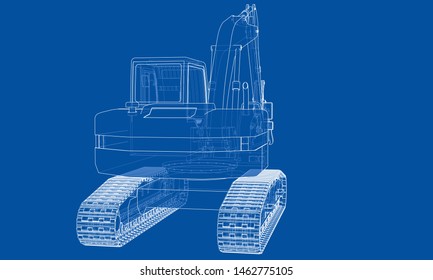 Outline demolition crane concept. Vector rendering of 3d. Wire-frame style. The layers of visible and invisible lines are separated