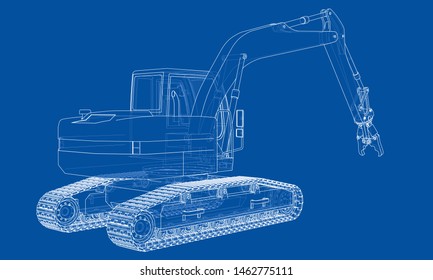 Outline demolition crane concept. Vector rendering of 3d. Wire-frame style. The layers of visible and invisible lines are separated