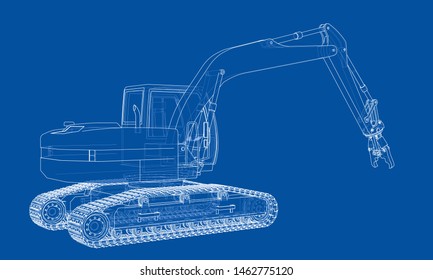 Outline demolition crane concept. Vector rendering of 3d. Wire-frame style. The layers of visible and invisible lines are separated