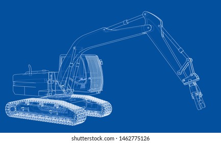 Outline demolition crane concept. Vector rendering of 3d. Wire-frame style. The layers of visible and invisible lines are separated
