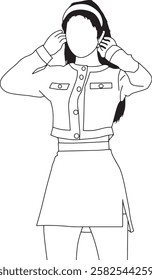 Outline depiction of a faceless individual adjusting a headband, wearing trendy casual clothing emphasizing simple and modern aesthetics.