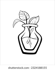 outline desain icon ilustrasi vas bunga yang indah, icon vas bunga, penghias ruangan, tanaman di dalam vas bunga