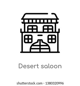 outline desert saloon vector icon. isolated black simple line element illustration from desert concept. editable vector stroke desert saloon icon on white background