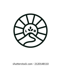 outline desert and sun shine logo. Bohemian desert logo. Sahara desert logo