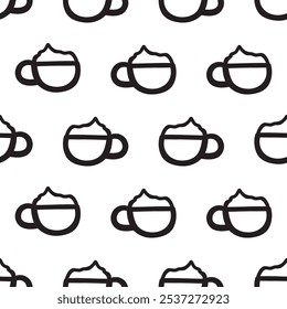 Outline design. Coffee cups. Seamless pattern. Illustration on white background.