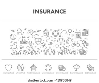 Outline design concept web banner for health insurance.