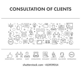 Outline design concept web banner for consultation of clients.