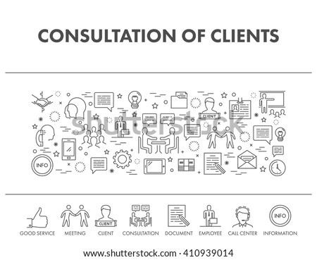Outline design concept web banner for consultation of clients.