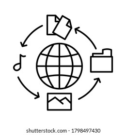 outline design globe with file folder picture and tone