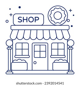 An outline design icon of donut shop

