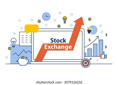 Outline design style concept of making investments, stock exchange, active trading, long term investment Modern concepts for web banners, online tutorials, printed materials