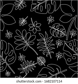 Rahmendesign eines tropischen Musters mit schwarzem Hintergrund. Coole Blumenhintergründe. Vektorillustration.