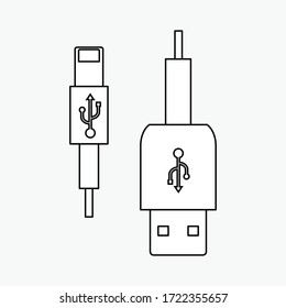 
diseño de esquema de conectores USB y micro USB. icono de vector. ilustración de un cable de bucle con un conector USB y Micro-USB