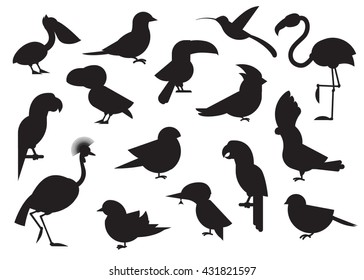 Outline design vector birds icon set. Various world bird silhouette collection. Popular birding species icons.