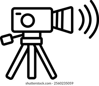 Outline design of a video camera icon for digital media and technology concepts