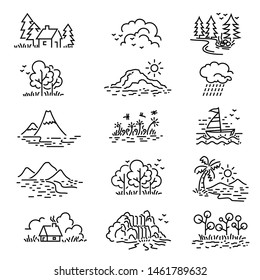 Outline Design View Images Nature Landscape Icons Vector.