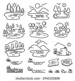 Outline design View images Nature Landscape Icons vector.