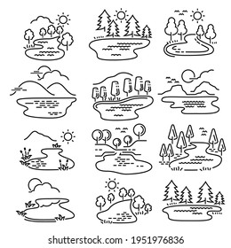 Outline design View images Nature Landscape Icons vector.