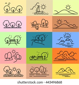  Outline design View images Nature Landscape Icons vector.