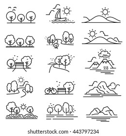 Outline Design View Images Nature Landscape Icons Vector.