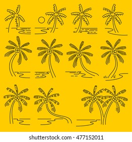 Outline design View images Nature Landscape Icons,on the beach vector.