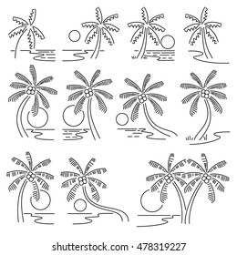 Outline design View images Nature Landscape Icons,on the beach vector.