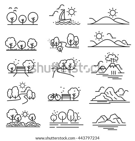 Outline design View images Nature Landscape Icons vector.