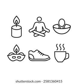 Outline Design Wellness and Self-Care Icon Collection for Healthy Living