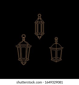 outline designs of different types of lanterns in isolated sets of white vector design background