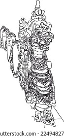 Outline detailed sketch balinese serpent dragon from stone next to the stairs 