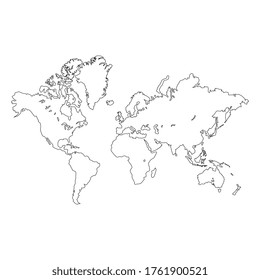 Outline of a detailed world map isolated on white background. All parts of the world with a detailed edge. Vector EPS10.