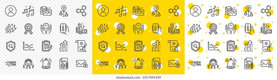 Outline Diagram chart, Ranking stars and Creative painting line icons pack for web with Inclusion, Accounting report, Documentation line icon. Music, Survey checklist, Education pictogram icon. Vector