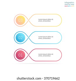 Outline diagram, menu, interface with 3 steps, options, parts, processes. Can be used for workflow layout, number options, web design, infographics.