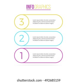 Outline diagram, menu, interface with 3 steps, options, parts. Can be used for workflow layout, number options, web design, infographics.
