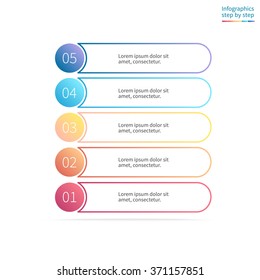 Outline diagram, menu, interface with 5 steps, options, parts, processes. Design element with numbering. Can be used for workflow layout, number options, web design, infographics.
