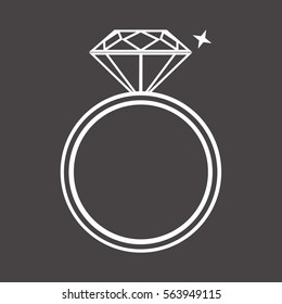 Outline diamond ring on black background