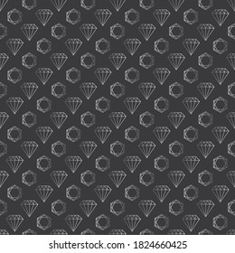 Rahmendiamanten. Oben- und Seitenansicht. Edelstein. Minimalistische Symbole. Trendy Vektorgrafik. Wiederholung eines quadratischen Musters ohne Nahtlose Zeichen. Textil- oder Papierdruck. Tapete, dunkler Hintergrund
