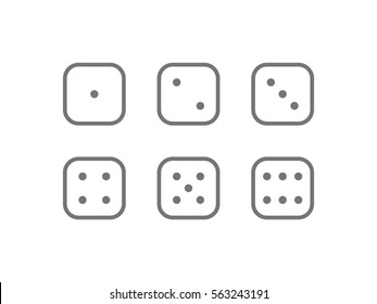 Outline dice, all sides. Isolated on white background. Vector line illustration.