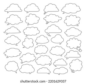 Outline Different Line art shape cartoon pink clouds on white background. Vector decoration element. Chat Bubble Coudly sign atmosphere climate nature shape element 