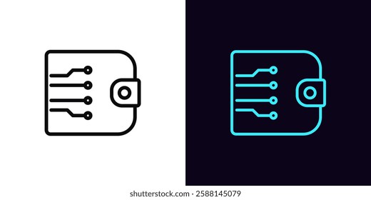 Outline digital wallet icon, with editable stroke. Electronic wallet, virtual banking and digital money. Crypto wallet, ecommerce, electronic money transaction network, online payments. Vector icon