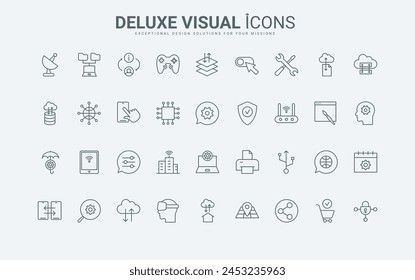 Outline digital web services for storage and transmission of information, backup synchronization, distribution over network. Data technology thin black and red line icons set vector illustration