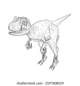 Outline of a dinosaur from black lines isolated on a white background. 3D. Vector illustration.