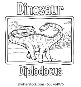 Outline Dinosaur Diplodocus Illustration Suitable For Any Of Graphic Design Project Such As Coloring Book And Education