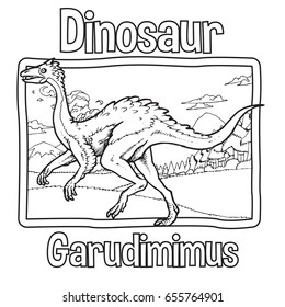 Outline Dinosaur Garudimimus Illustration Suitable For Any Of Graphic Design Project Such As Coloring Book And Education