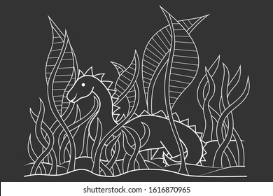 outline dinosaur for kids book, sketch hand drawing art line, vector stock illustration