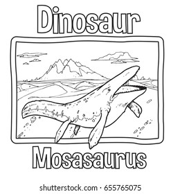 Outline Dinosaur Mosasaurus Illustration Suitable For Any Of Graphic Design Project Such As Coloring Book And Education