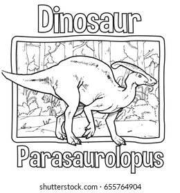Outline Dinosaur Parasaurolopus Illustration Suitable For Any Of Graphic Design Project Such As Coloring Book And Education