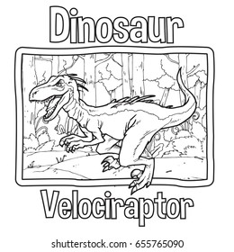 Outline Dinosaur Velociraptor Illustration Suitable For Any Of Graphic Design Project Such As Coloring Book And Education