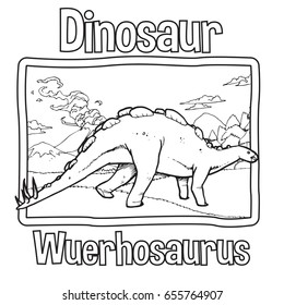 Outline Dinosaur Wuerhosaurus Illustration Suitable For Any Of Graphic Design Project Such As Coloring Book And Education