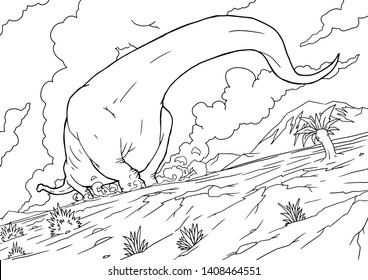Outline diplodocus Dinosaur Illustration, Coloring book, A4